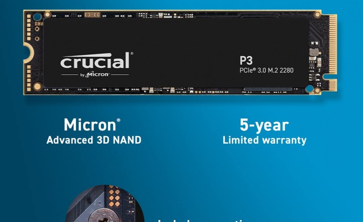 Crucial P3 1TB PCIe 3.0 3D NAND NVMe M.2 SSD